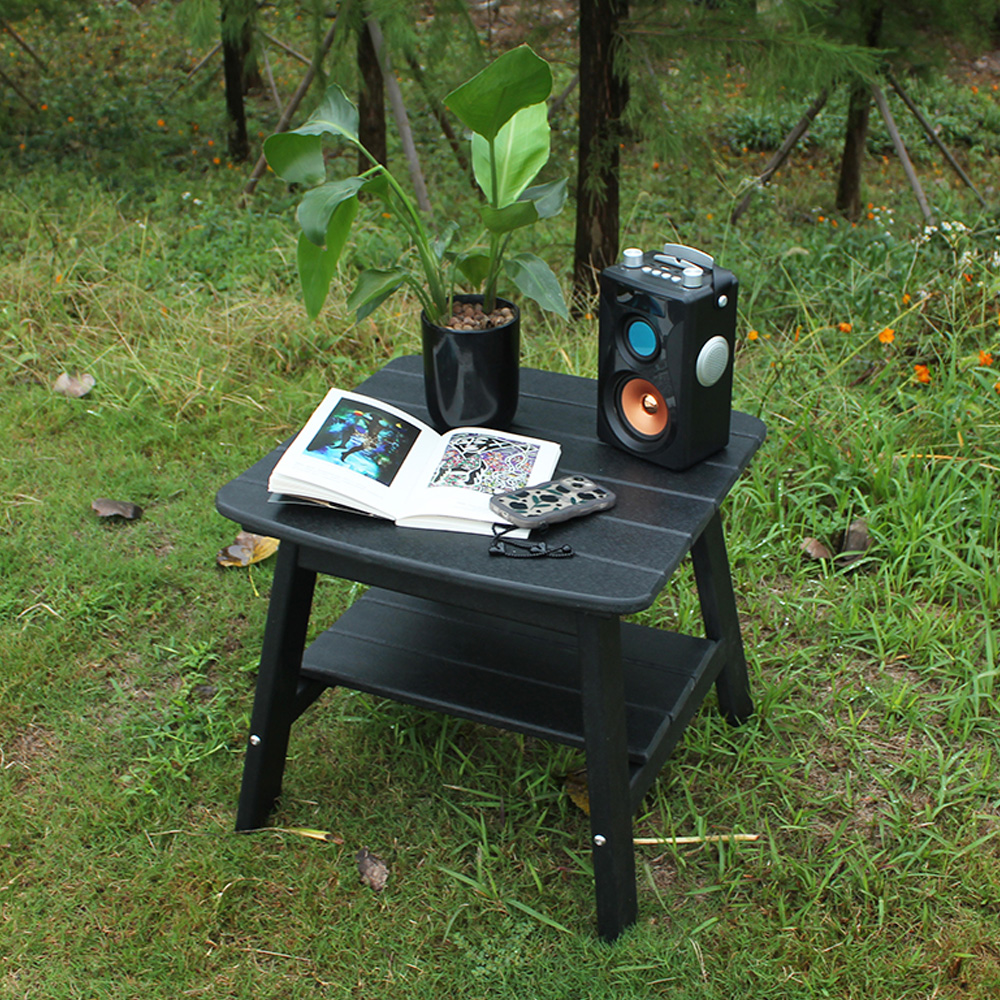 Tavolino abbinato Adirondack in HDPE nero TTM001 - Tavolino da giardino con mensola da patio